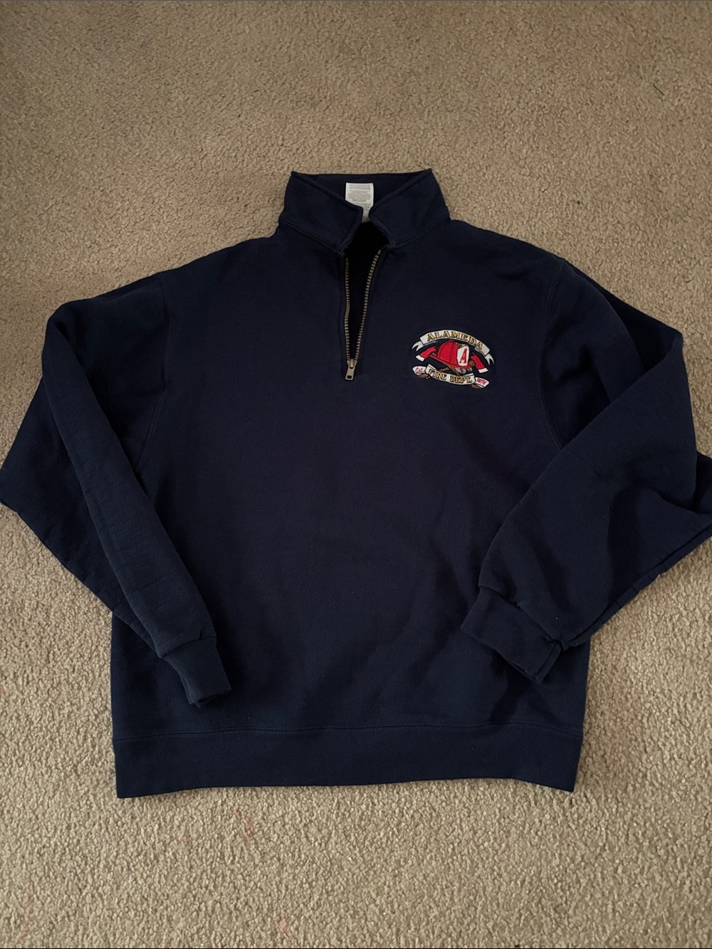 Jerzees- Alameda Fire Men's Navy Quarter-Zip Pullover Sweater size medium